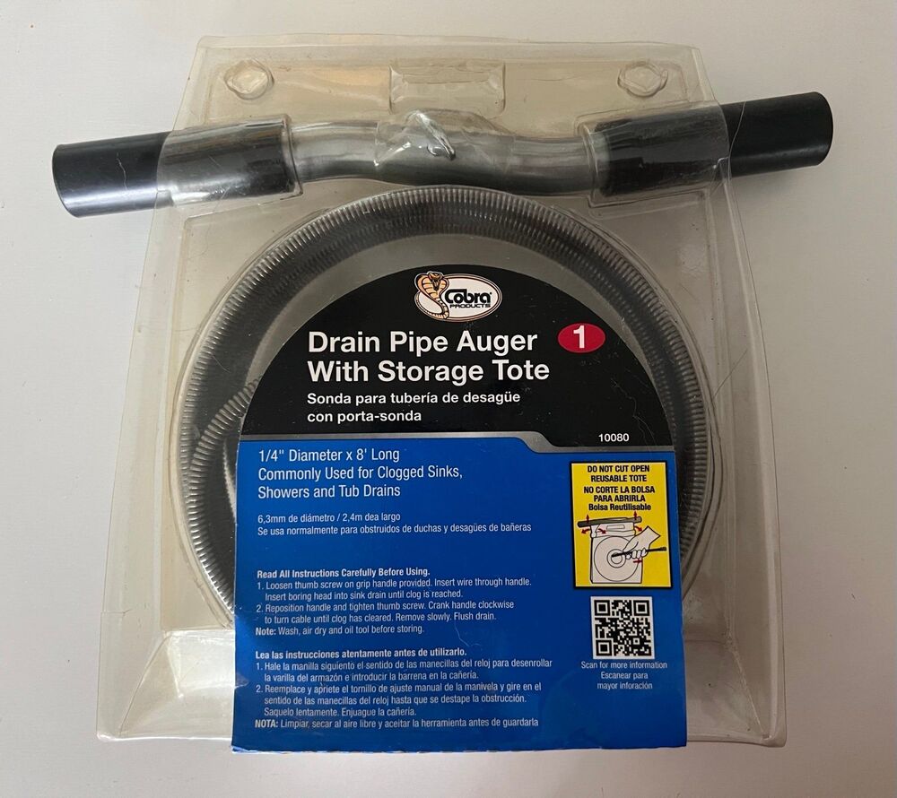 8’ BNIP Drain Pipe Auger Snake w/Storage Tote by Cobra Products 10080